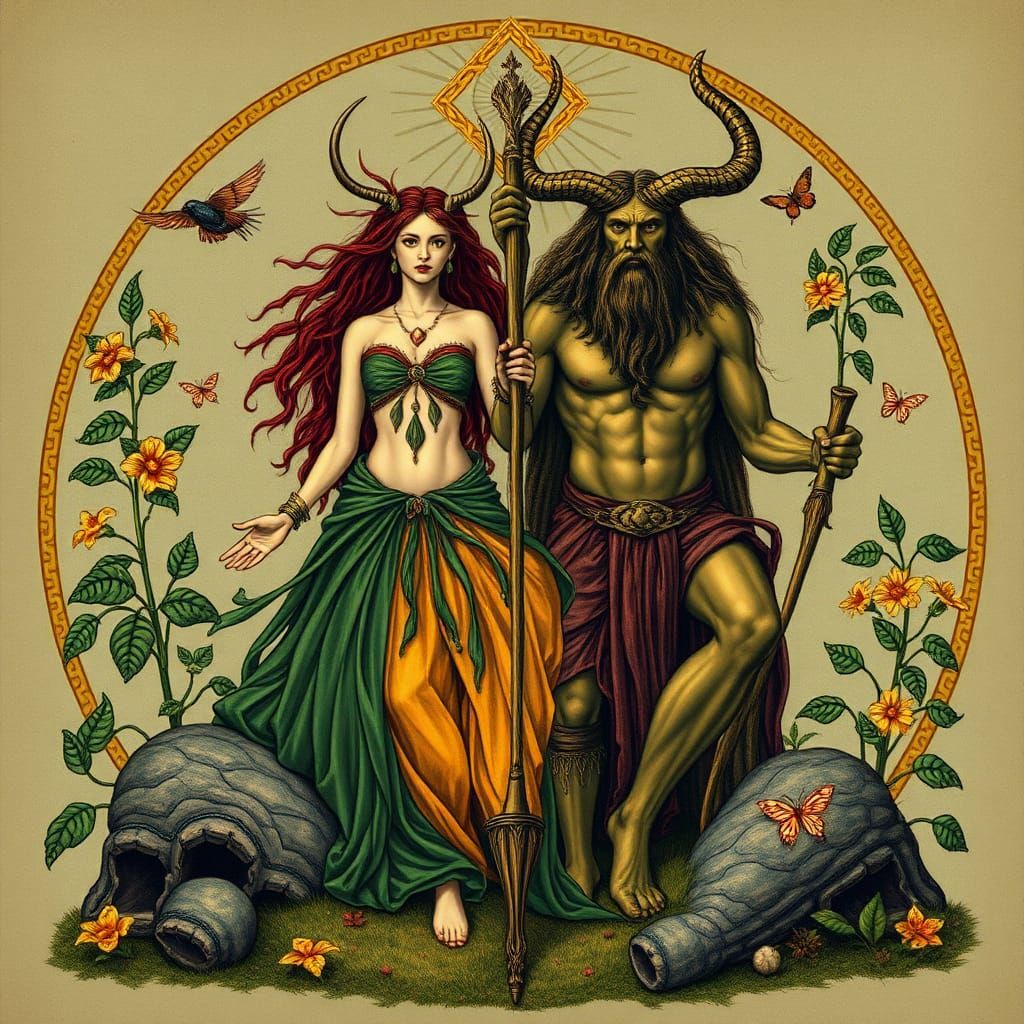 Celtic Deities Morrigan and Cernunnos in Nature
