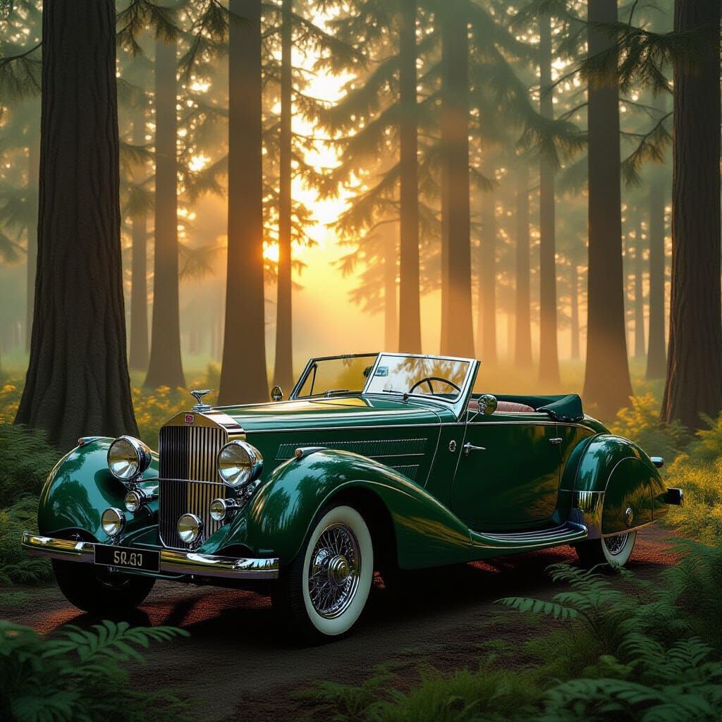 1938 Delahaye Cabriolet in Forest at Sunset