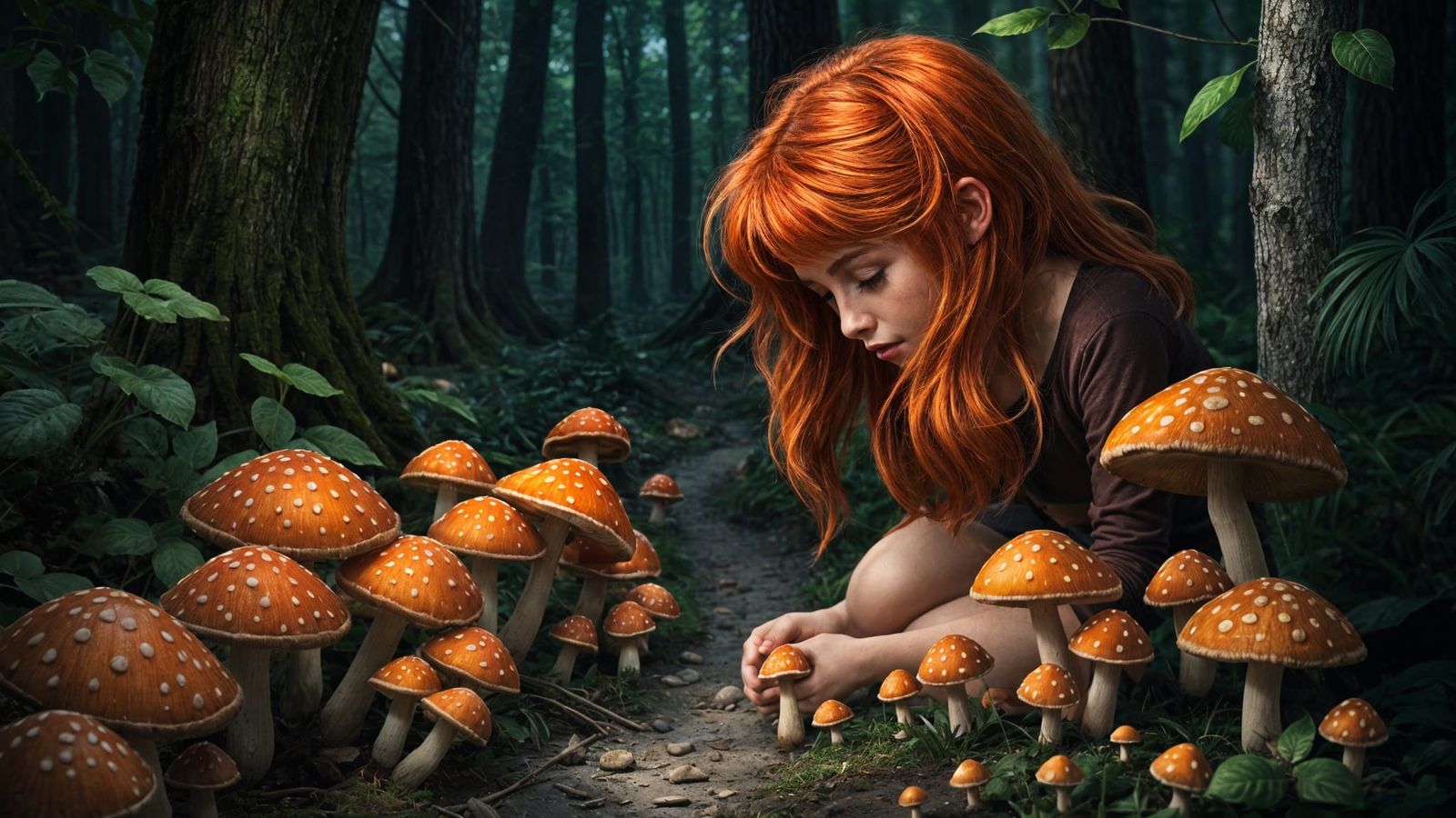 Whimsical Forest Gathering in a Dark Forest Setting