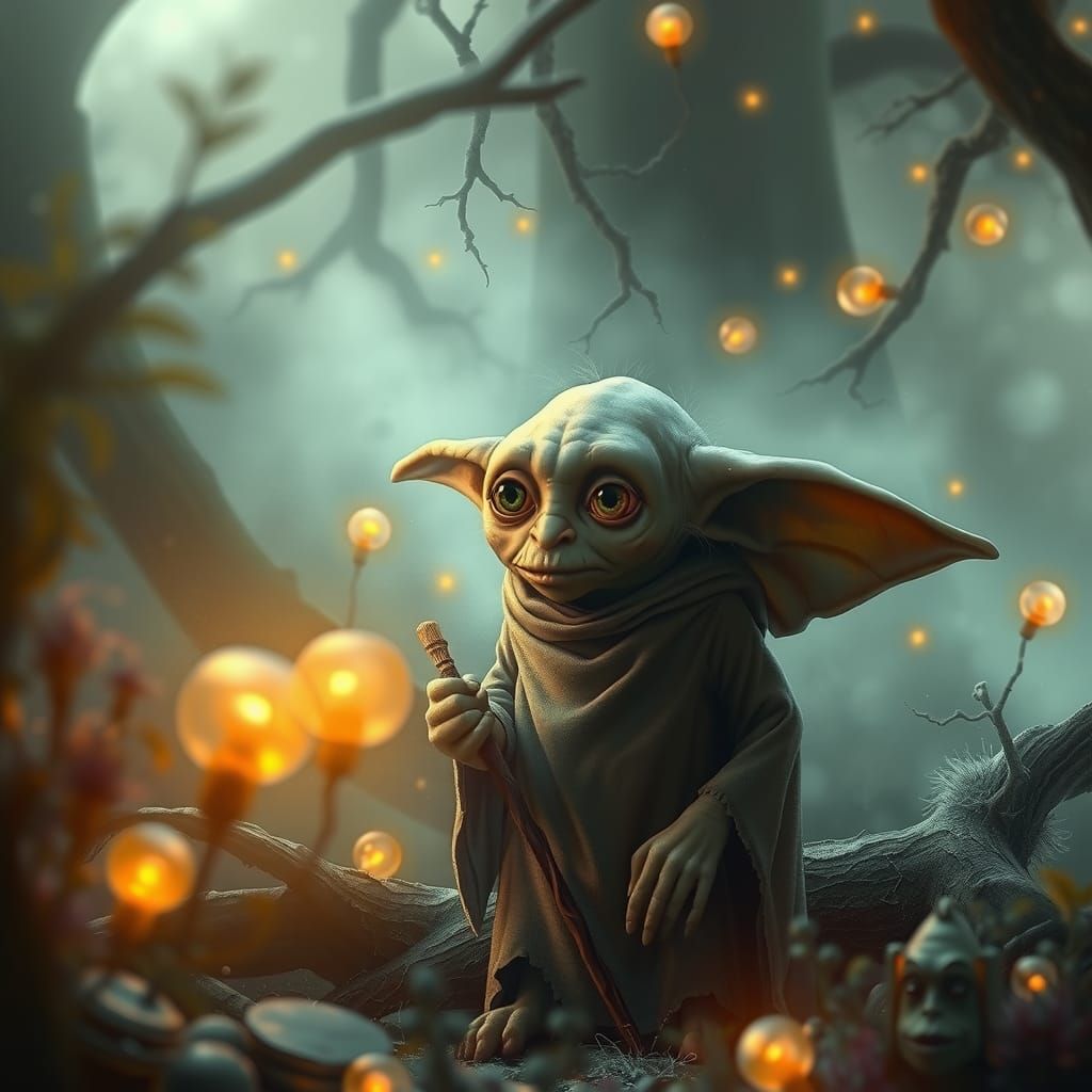 Dobby in Ethereal Landscape as Dark Fantasy Art
