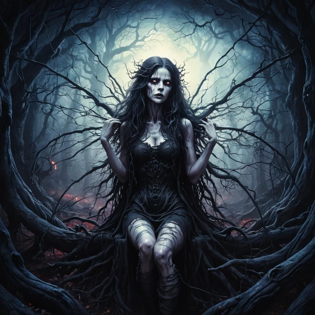 Haunted Forest at Midnight: Dark Gothic Digital Painting