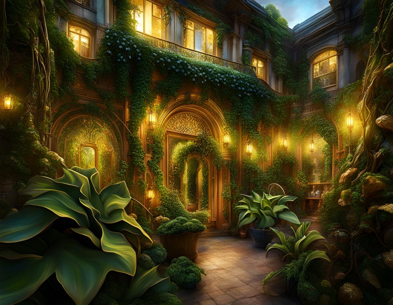 Magical Houseplant Growing Gold Coins: Digital Illustration