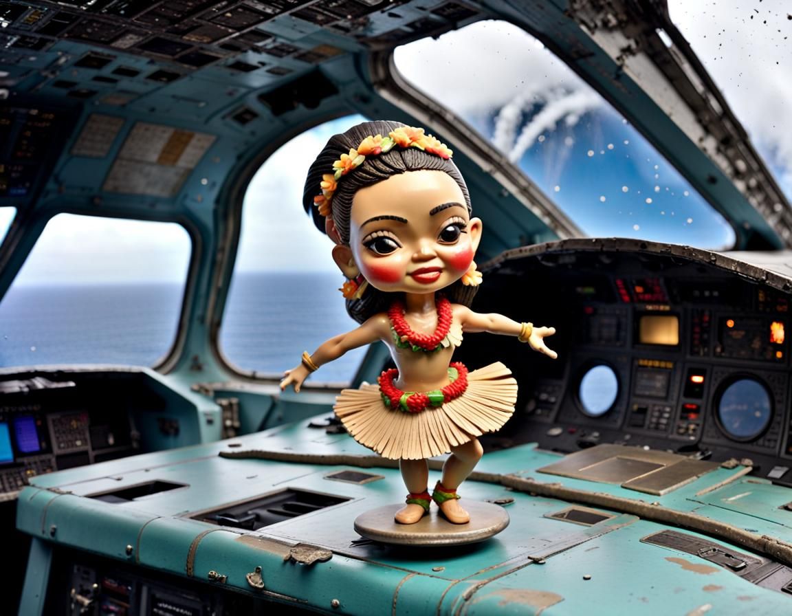 Hawaiian Dancer Bobblehead on Spaceship Dashboard