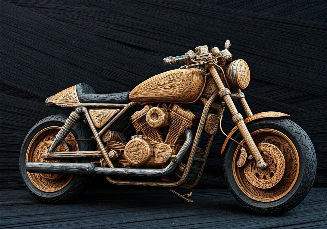 Motorcycle Made of String With Stained Colors