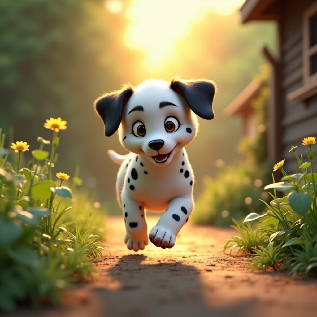 Dalmatian Puppy Plays in Hedge: 3D Digital Art