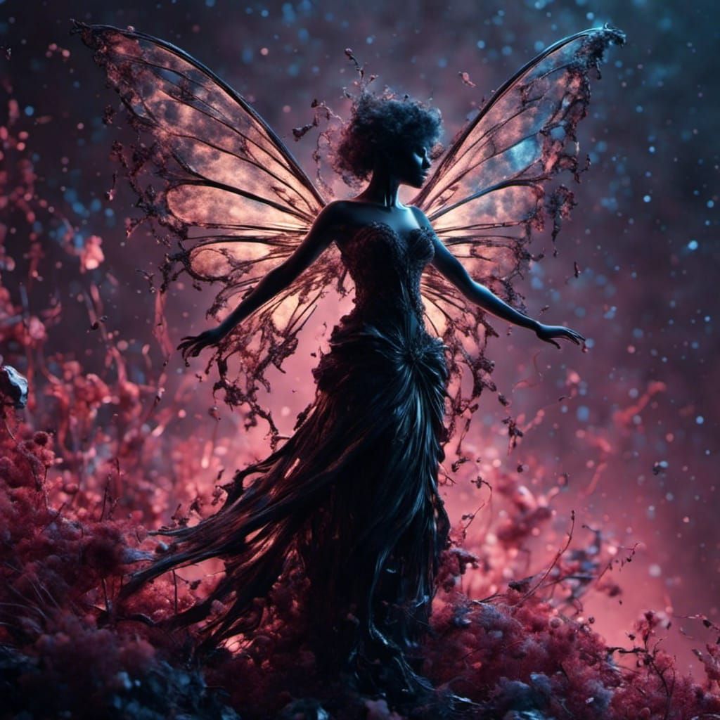 Silhouette of a Black Fairy in Detailed Matte Painting