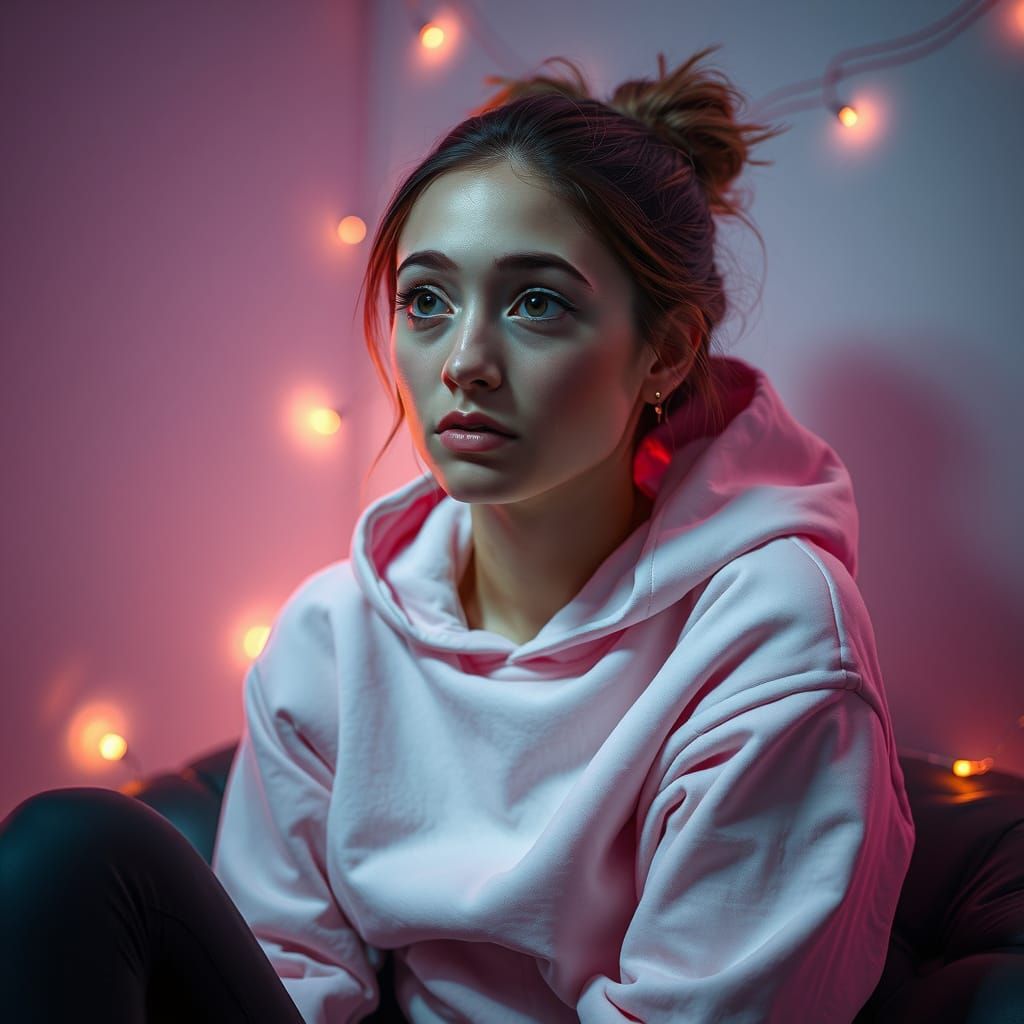 Fascinated Young Woman Entranced by AI Girlfriend's Hypnotic...