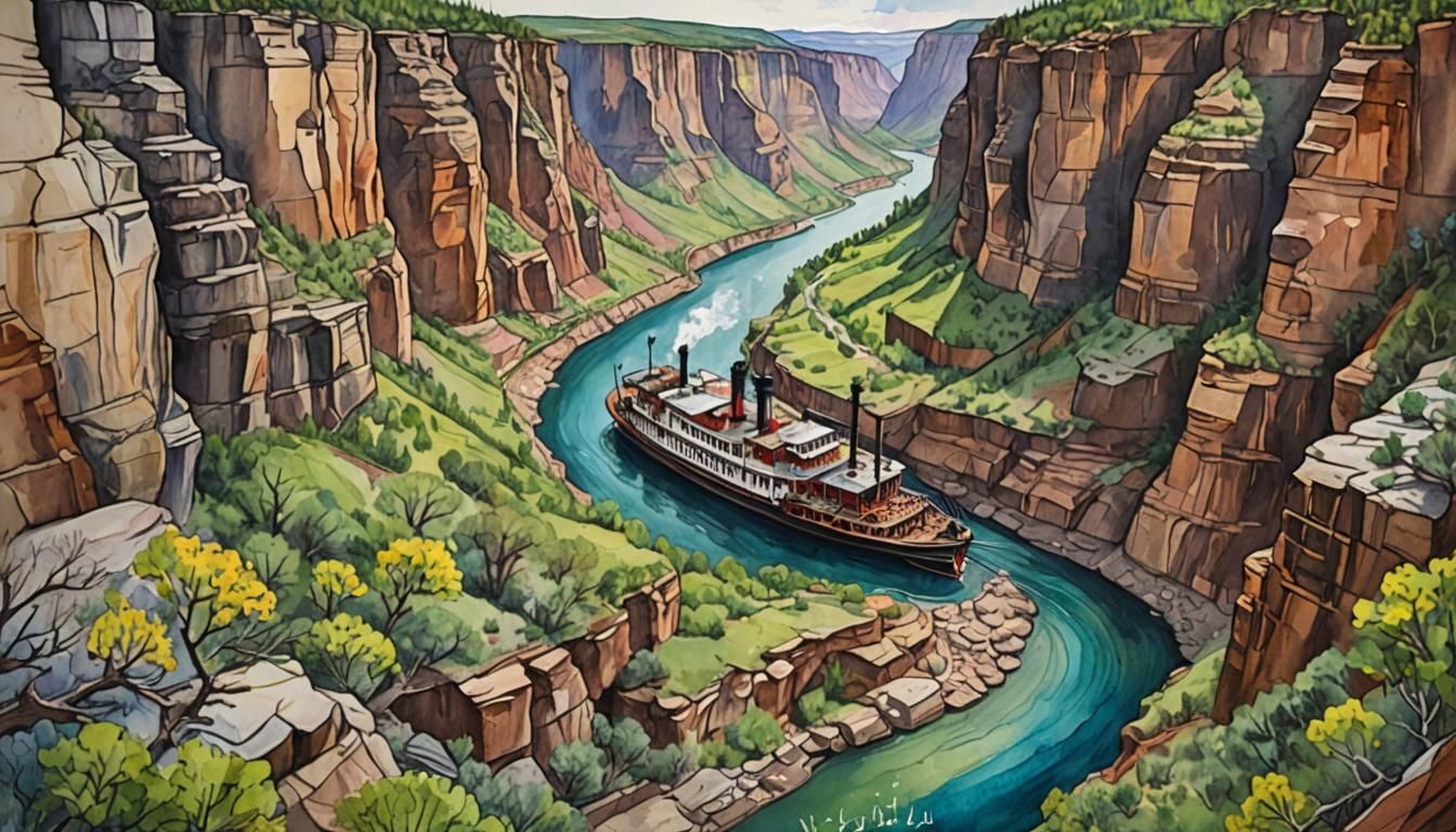 Steamboat Canyon River: Mixed Media Landscape Painting