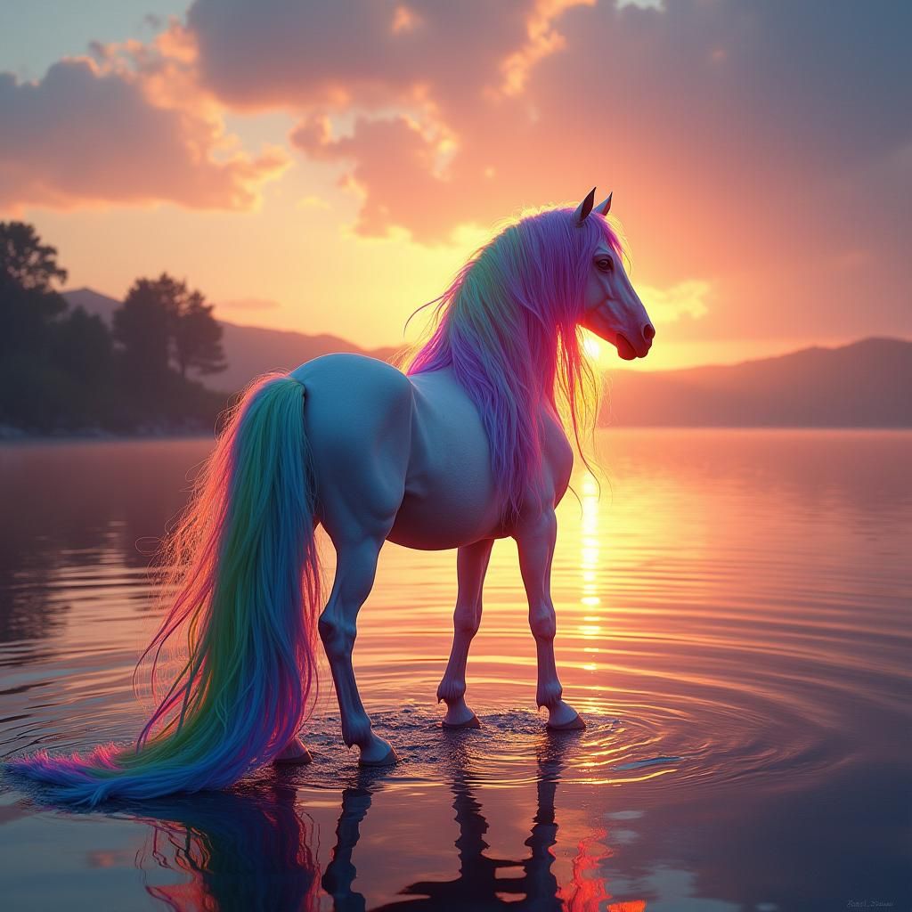 Rainbow Horse at Sunset, Fantasy Concept Art