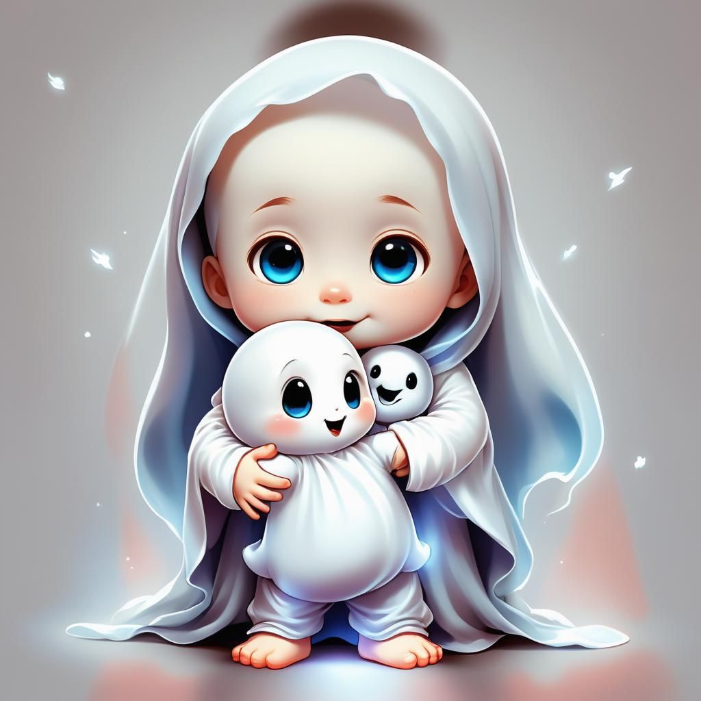 Adorable Chibi Child Hugging Casper