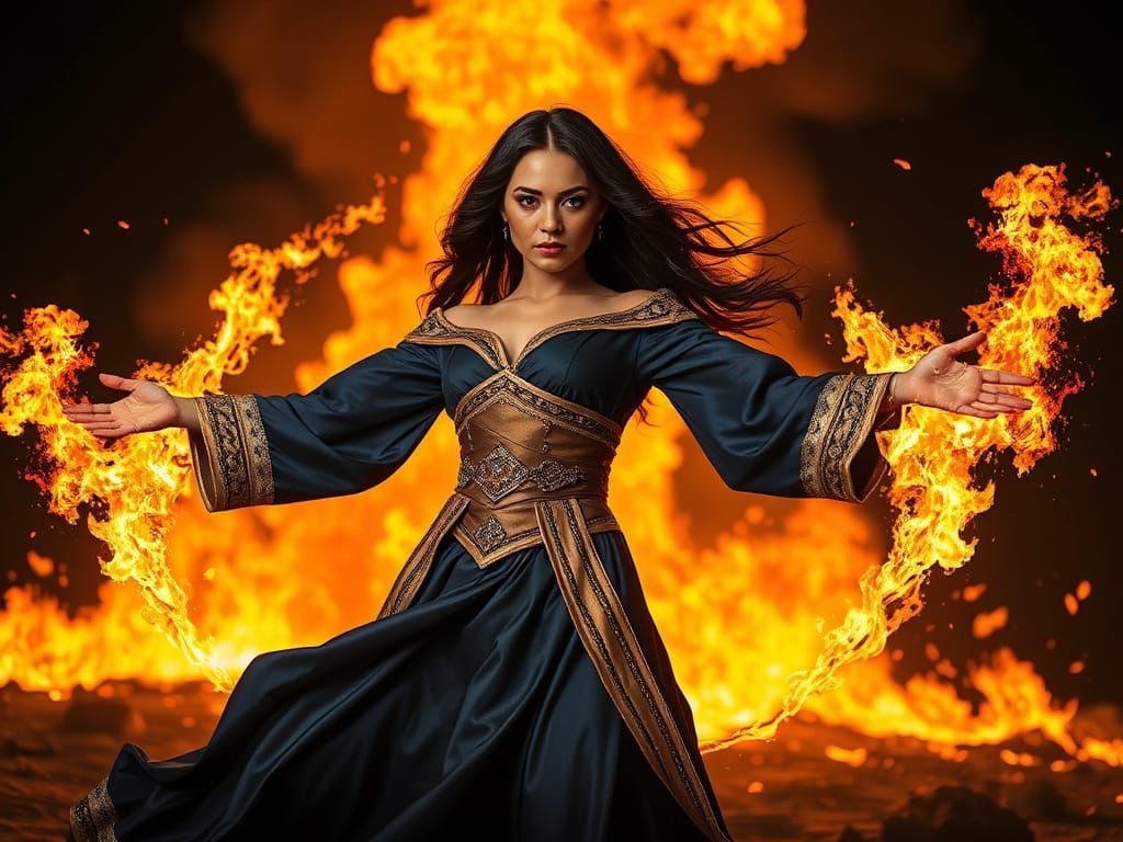 Sorceress of Blazing Determination in Cinematic Hyper-Realis...