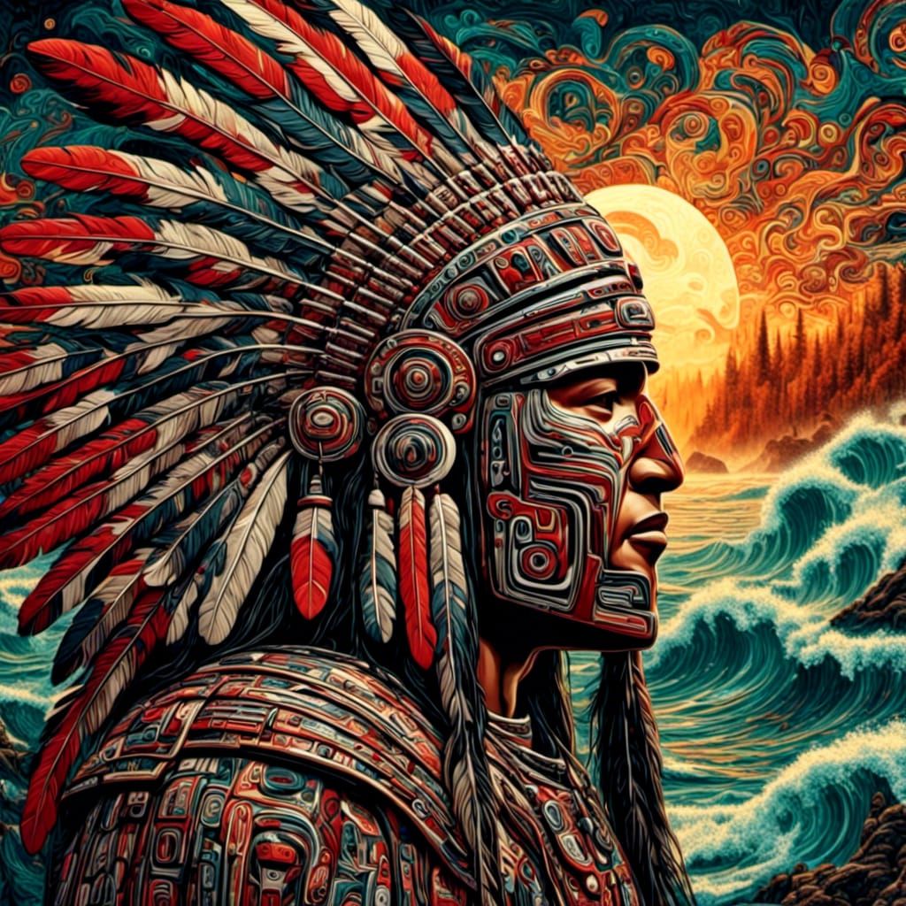 Warrior Knight with Totem Helmet in Digital Woodland Style