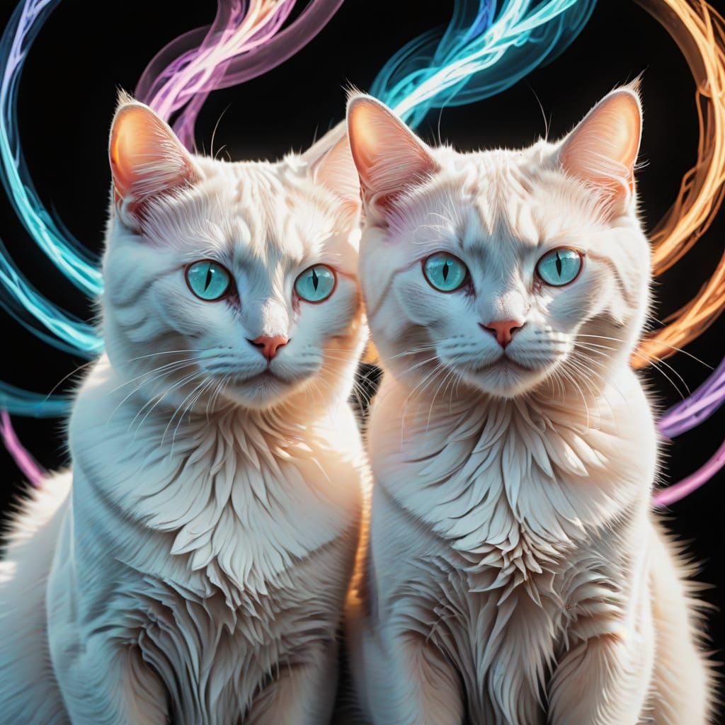 Yin Yang Cats in Comic Book Style