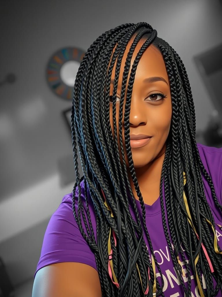 Photorealistic Portrait of Black Woman with Braids and Ribbo...