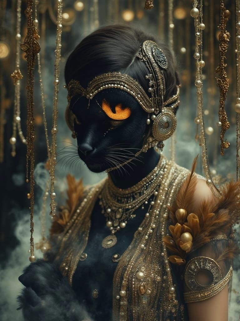 Black Panther Flapper in Art Deco Surrealism