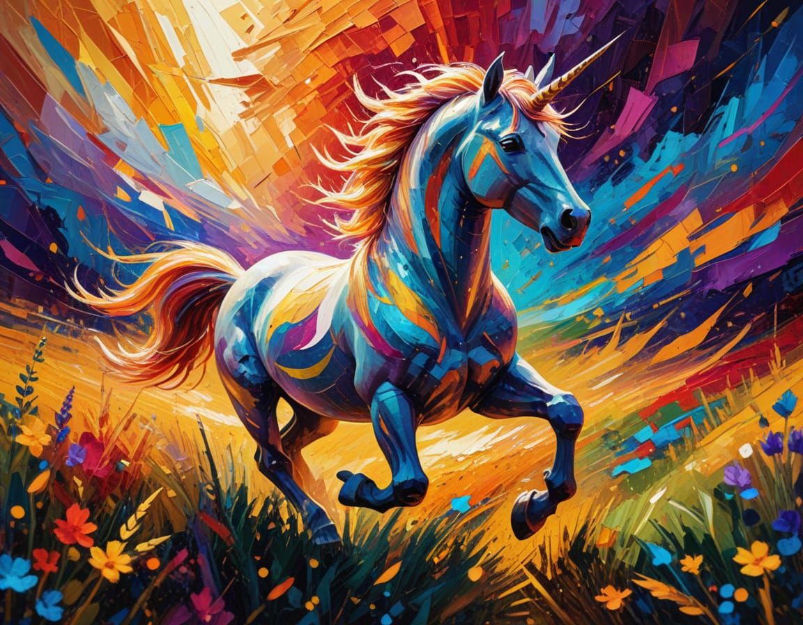 Vibrant Unicorn in Geometric Abstract Expressionism