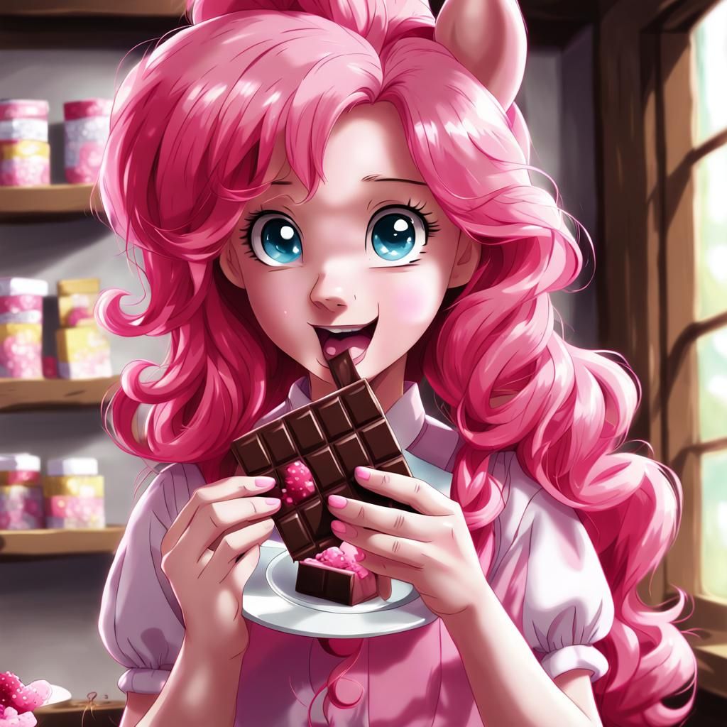 Pinkie Pie Human Eating Chocolate, Anime Style
