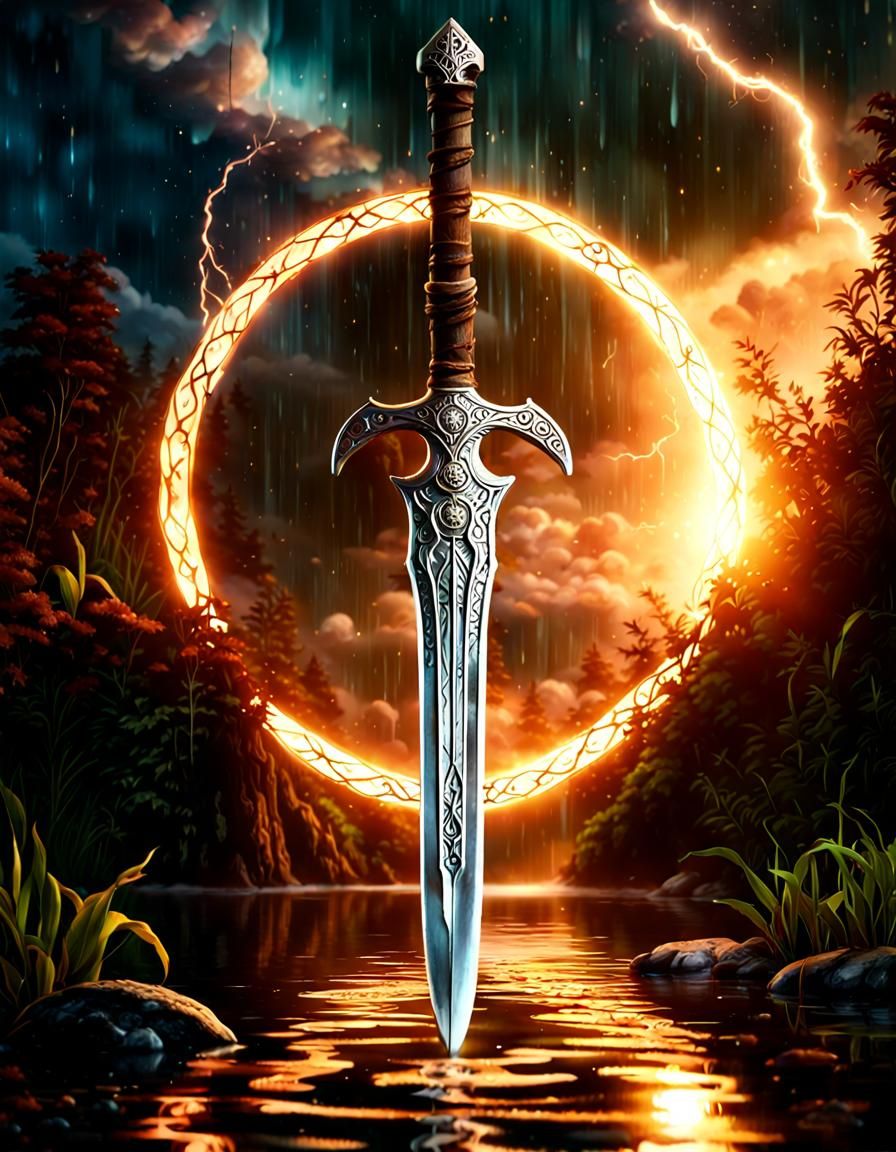 Mystic Sword in Cinnamon River Forest with Runes