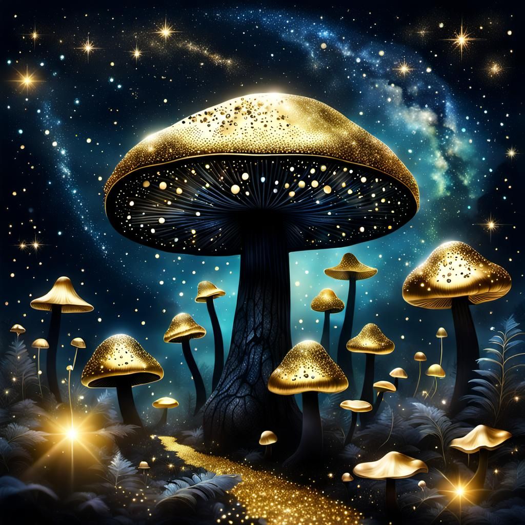 Cosmic Midnight Mushroom Dreamscape