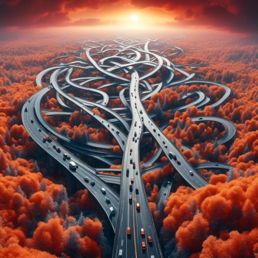 <lora:Fairybell 2:1.0> <lora:Roads-gullyDJ:1.0> Roads going ...