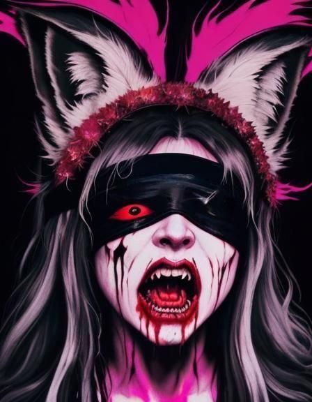Psychedelic Horror Art: Woman with Fox Ears