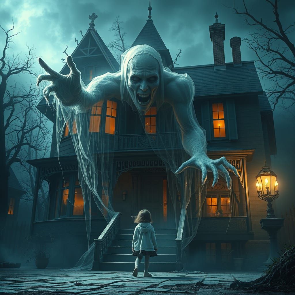 Specter Threatens Girl in Haunted House