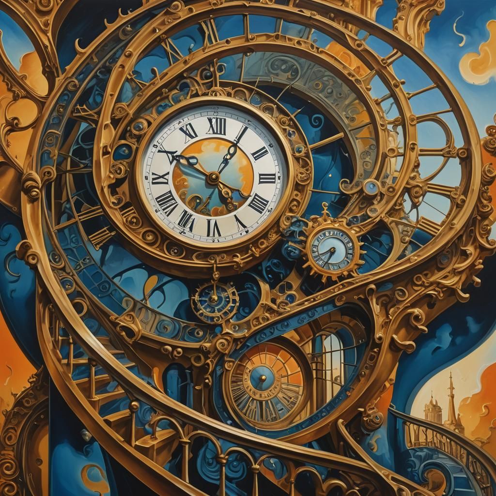 Surreal Melting Clocks in Dali-Inspired Oil Painting