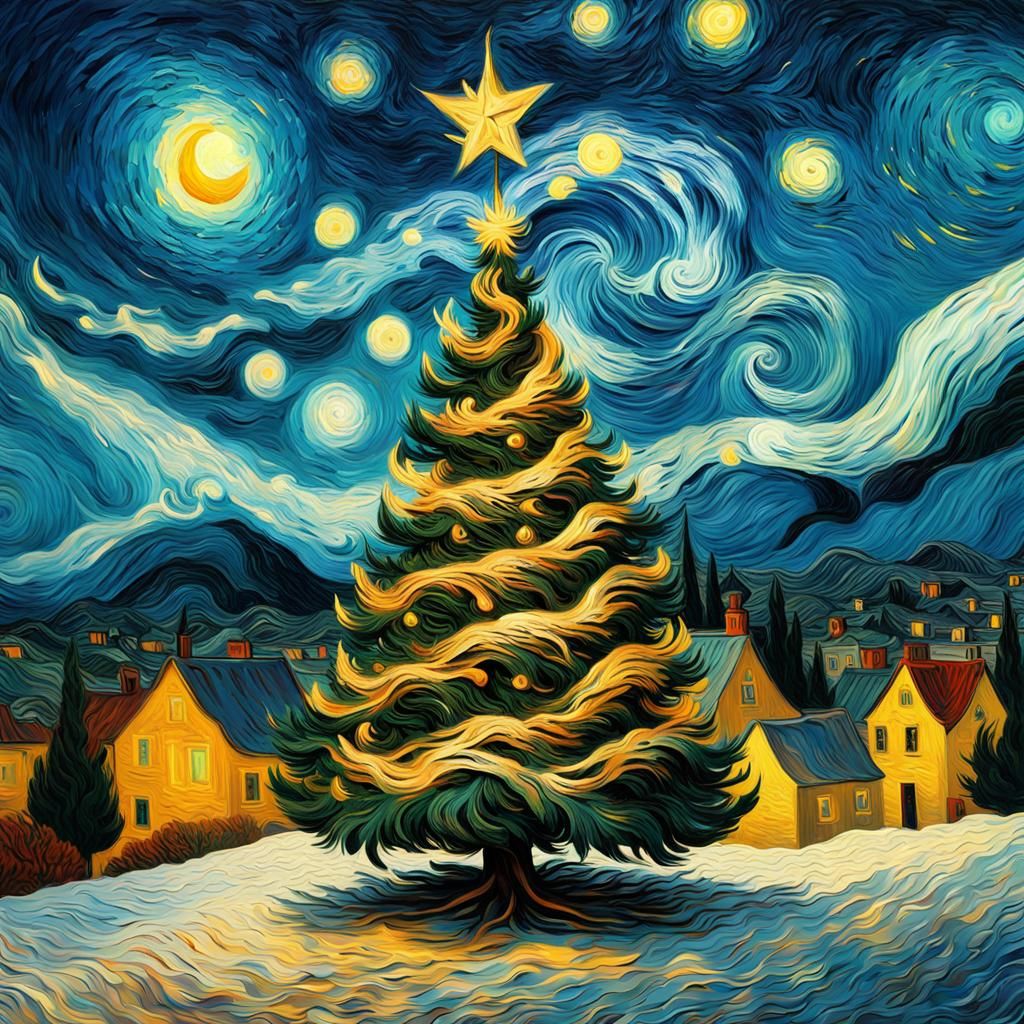 Christmas tree in the style of Vincent van Gogh - Starry Chr...
