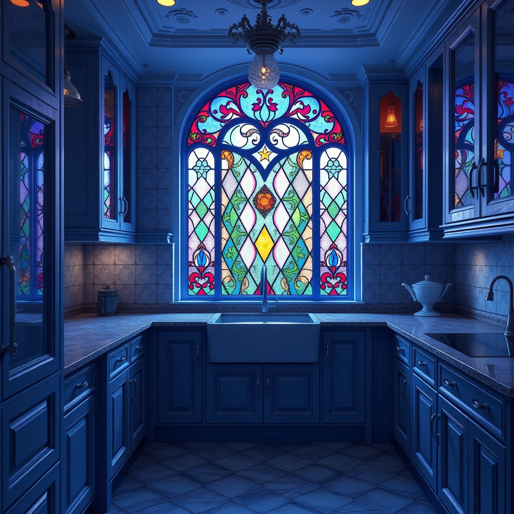 Retro Fantasy Kitchen in Blue, Photo-Realistic Render