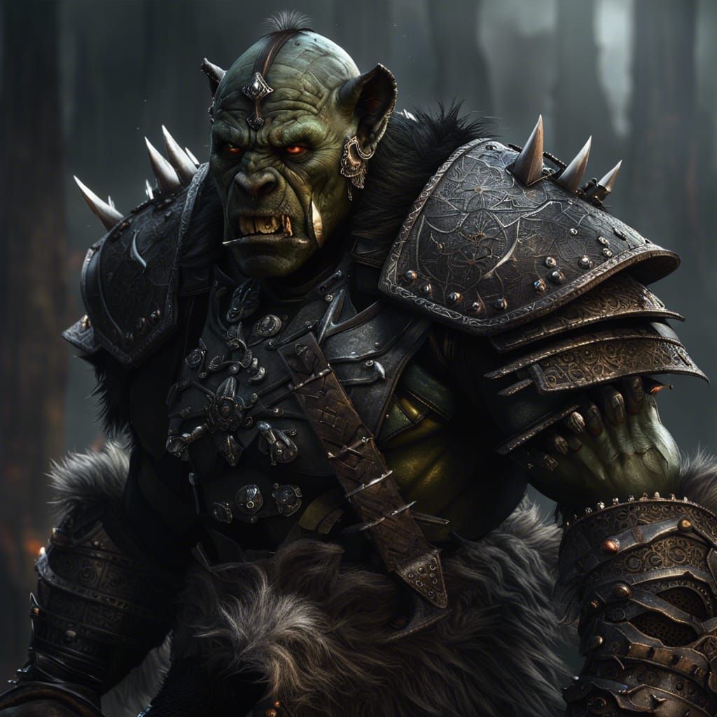 Ominous Orc Warrior in Bear Fur Armor