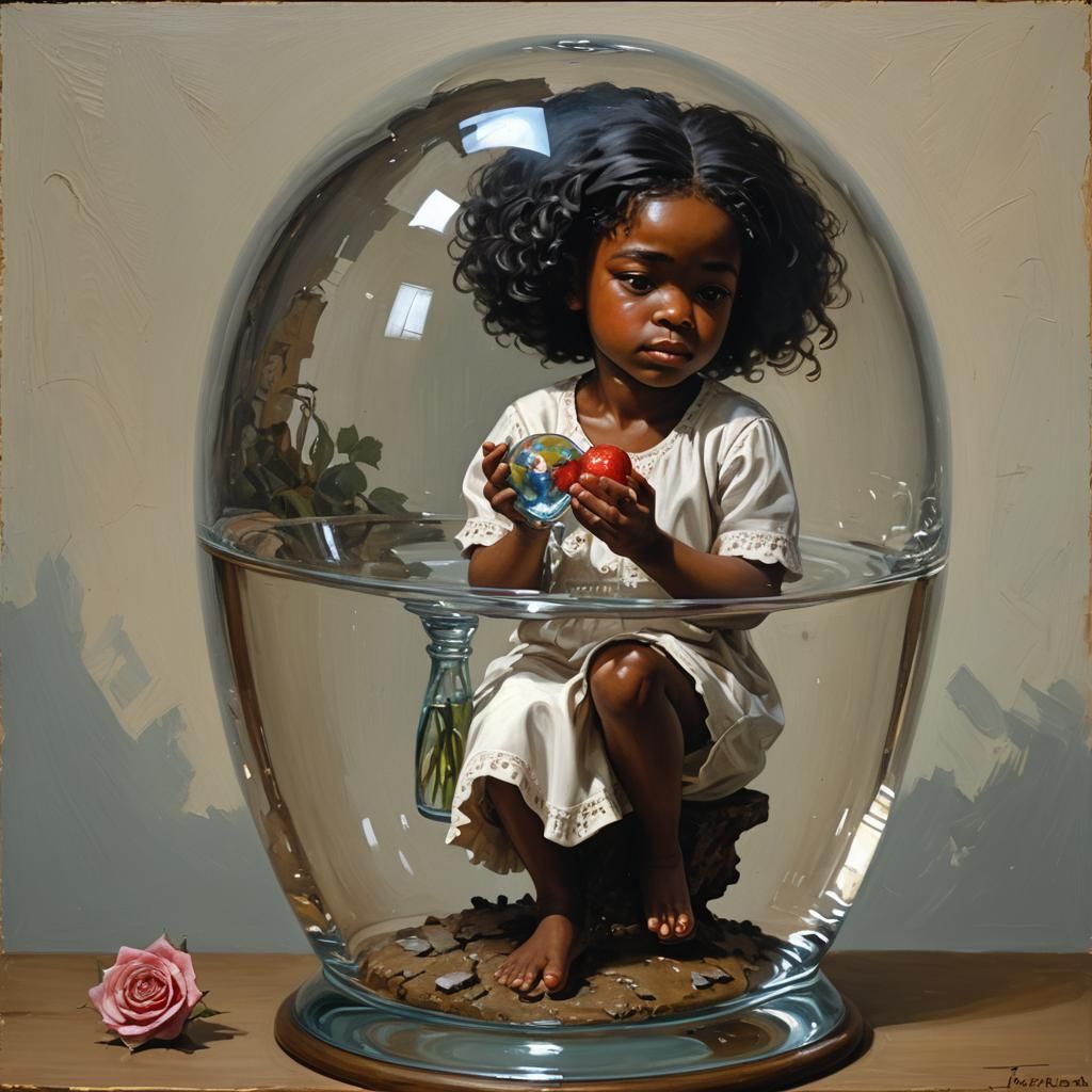 Romantic Figure Encased in Glass, Oil Painting