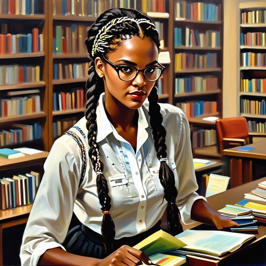 Teenage Librarian in Style of Jackson Pollock