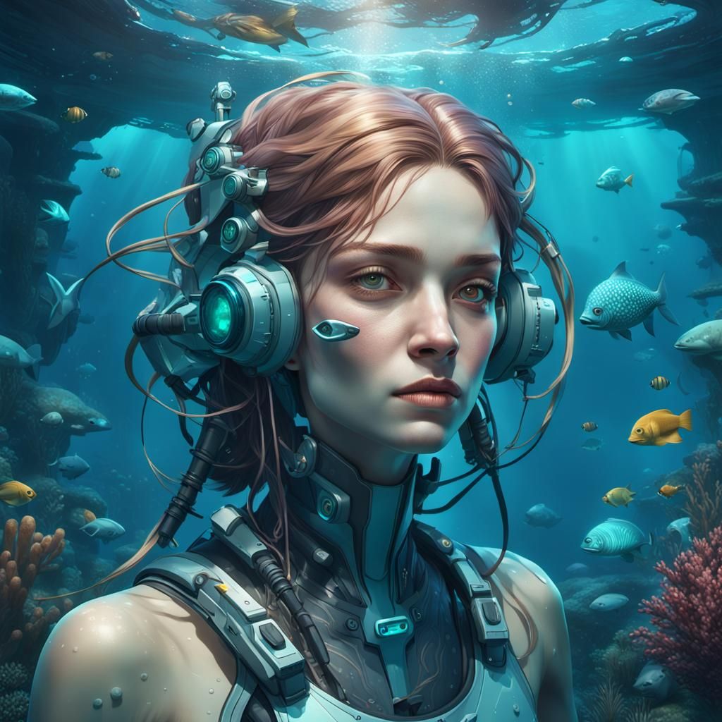 Futuristic Underwater Sea Lab Technician Portrait
