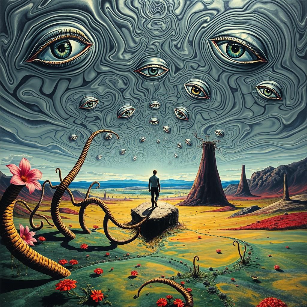 Surreal Landscape with Elastic Flora and Vortex