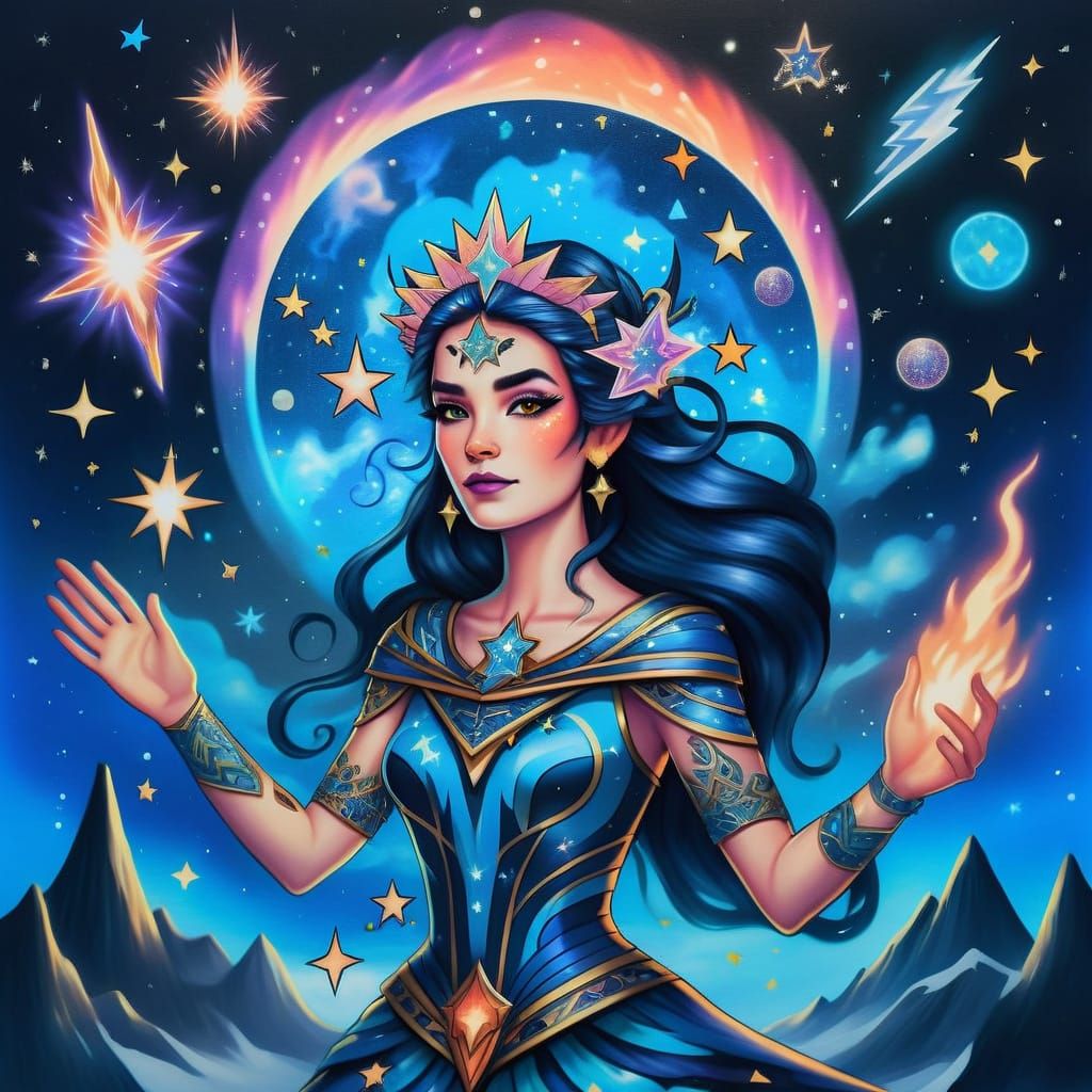 Celestial Flash Tattoo Sheet in Lisa Frank Style