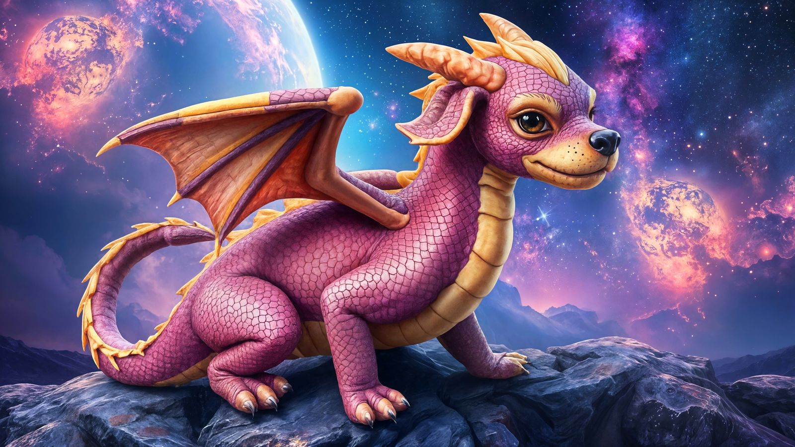 Dragon-Dog Hybrid in Cosmic Fantasy Style