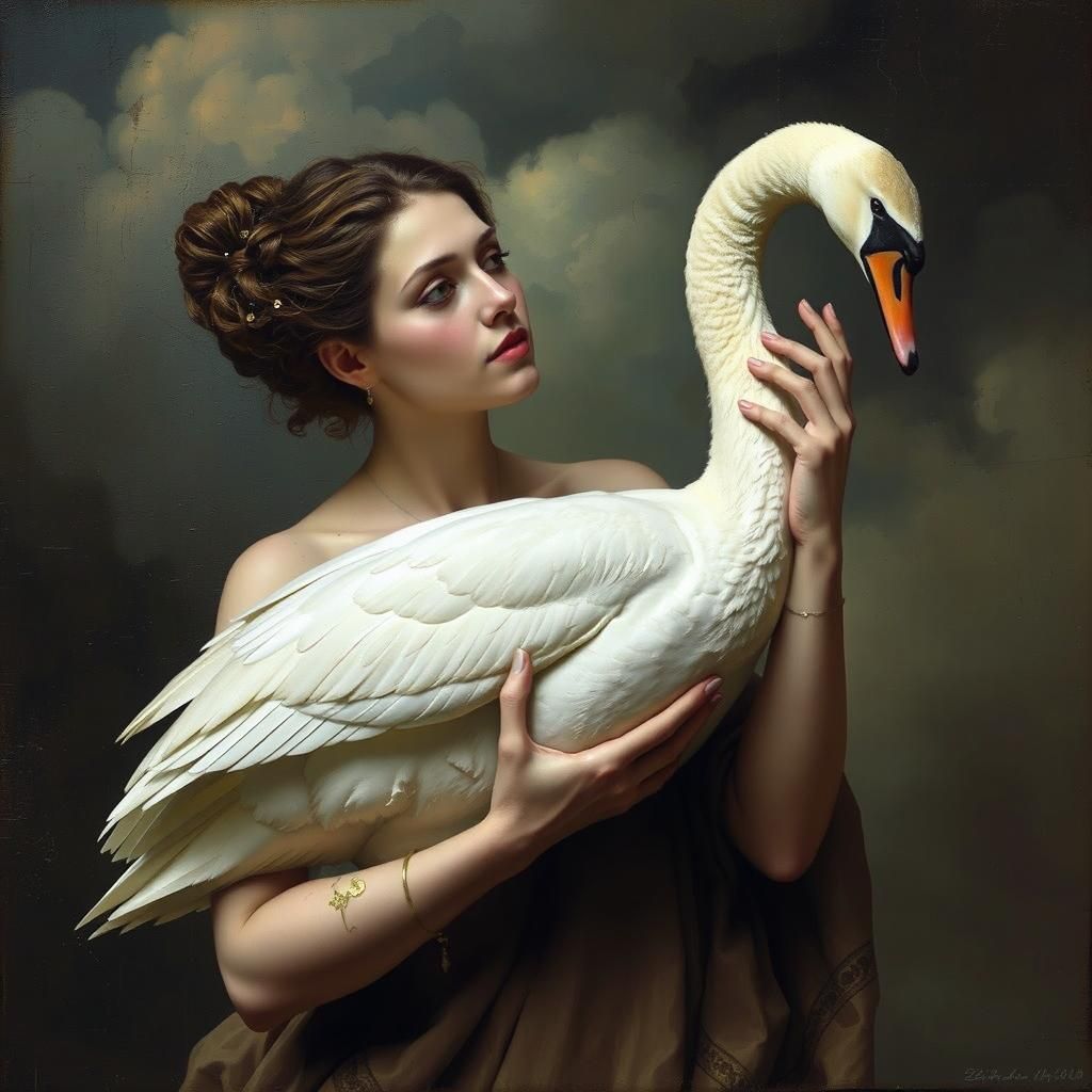 Woman Holding Swan in Anatomical Art Style
