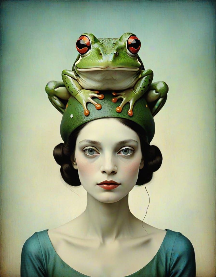 Minimalist Frog-Woman Portrait in Catrin Welz Stein Style