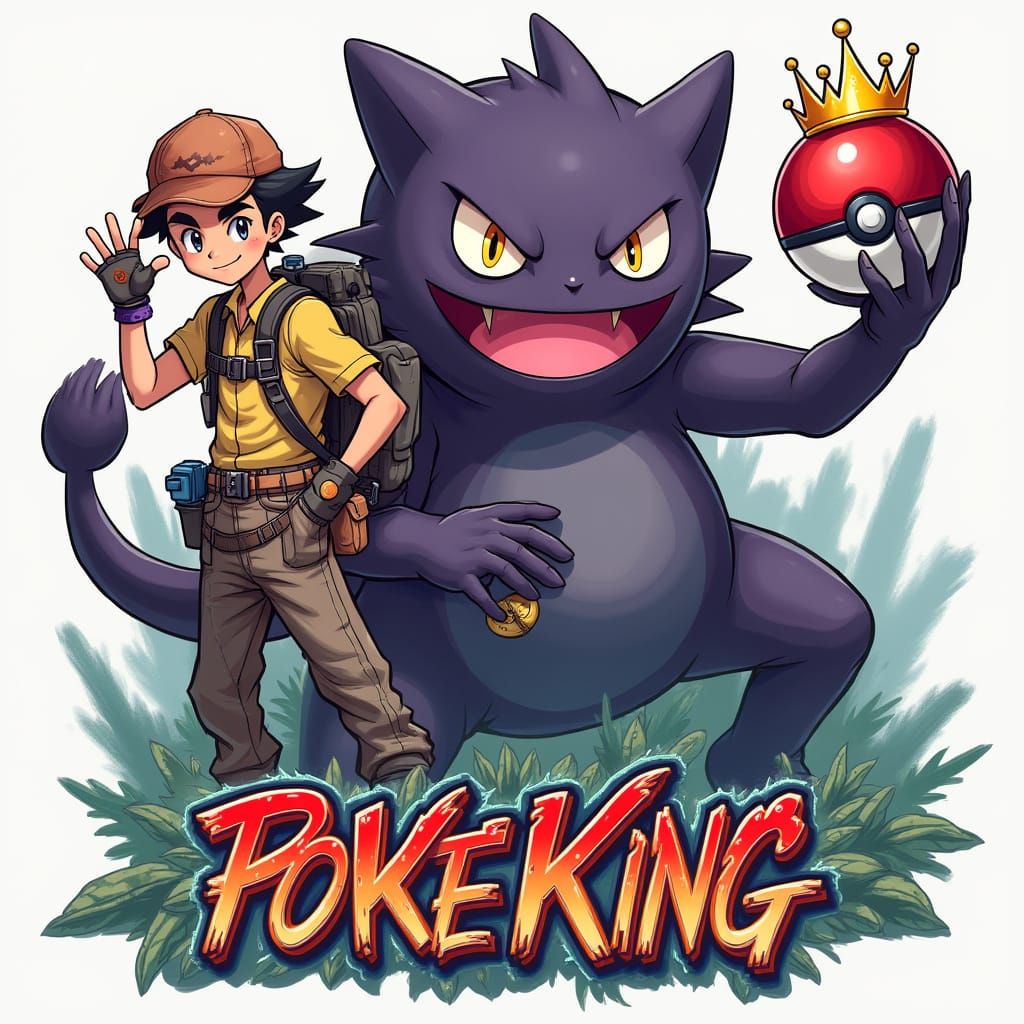 Pokemon Trainer with Gengar in Yoshitaka Amano Style