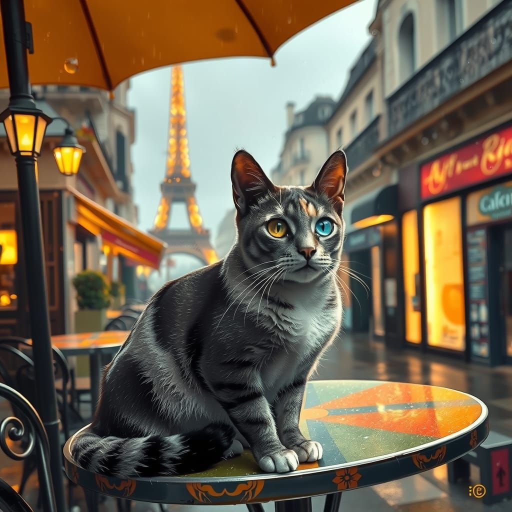 Elegant Feline in Parisian Cafe