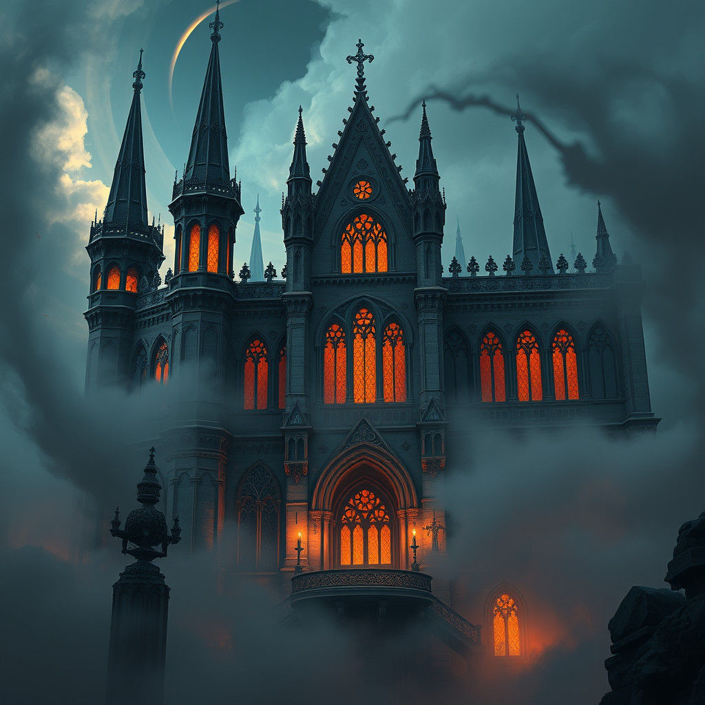 Gothic Bastille in Ethereal Mist: Matte Painting