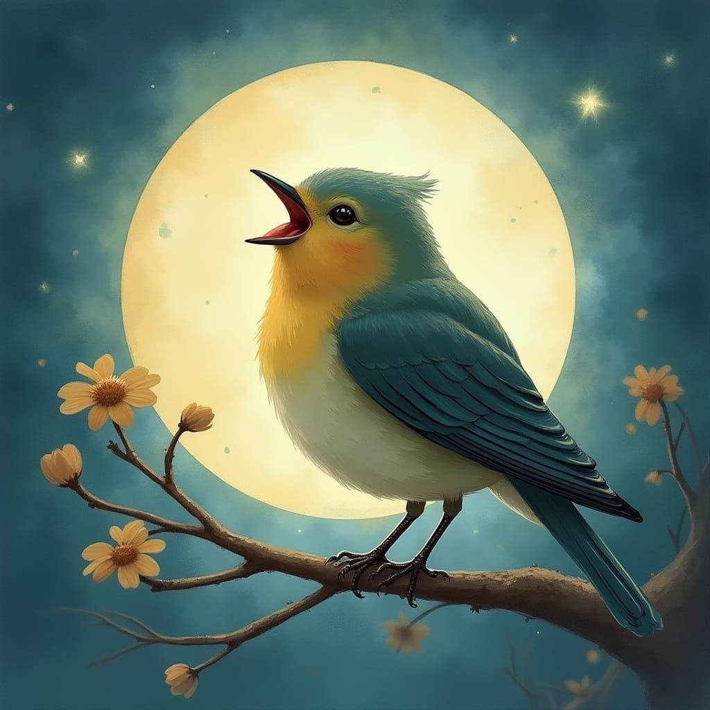 Nightingale Singing in Moonlit Whimsical Style