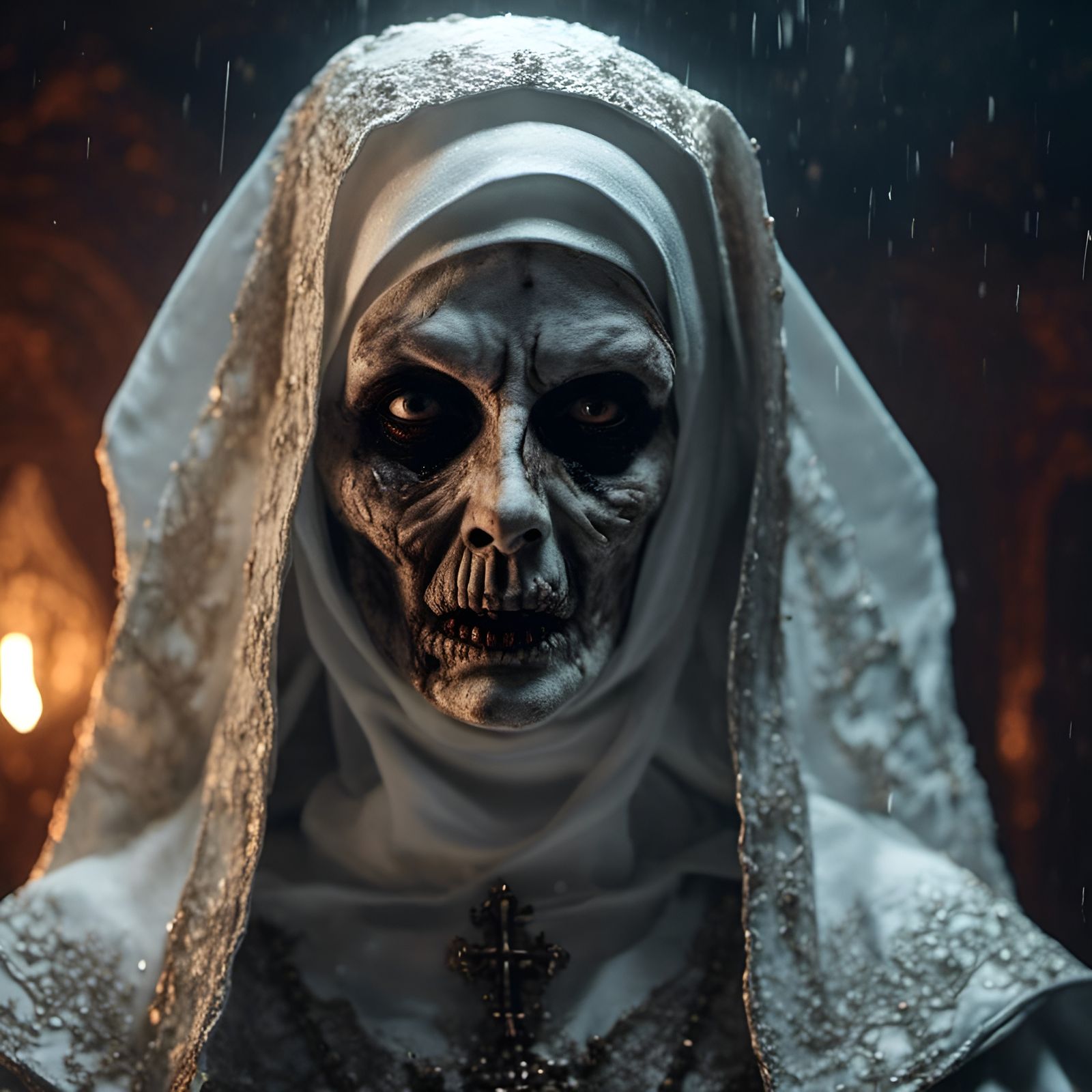 Scary Nun Portrait in Photorealistic Horror Style