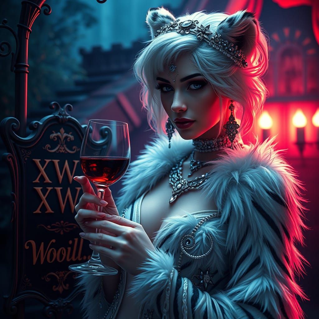 Ethereal Cosplay Goddess in White Tiger Regalia