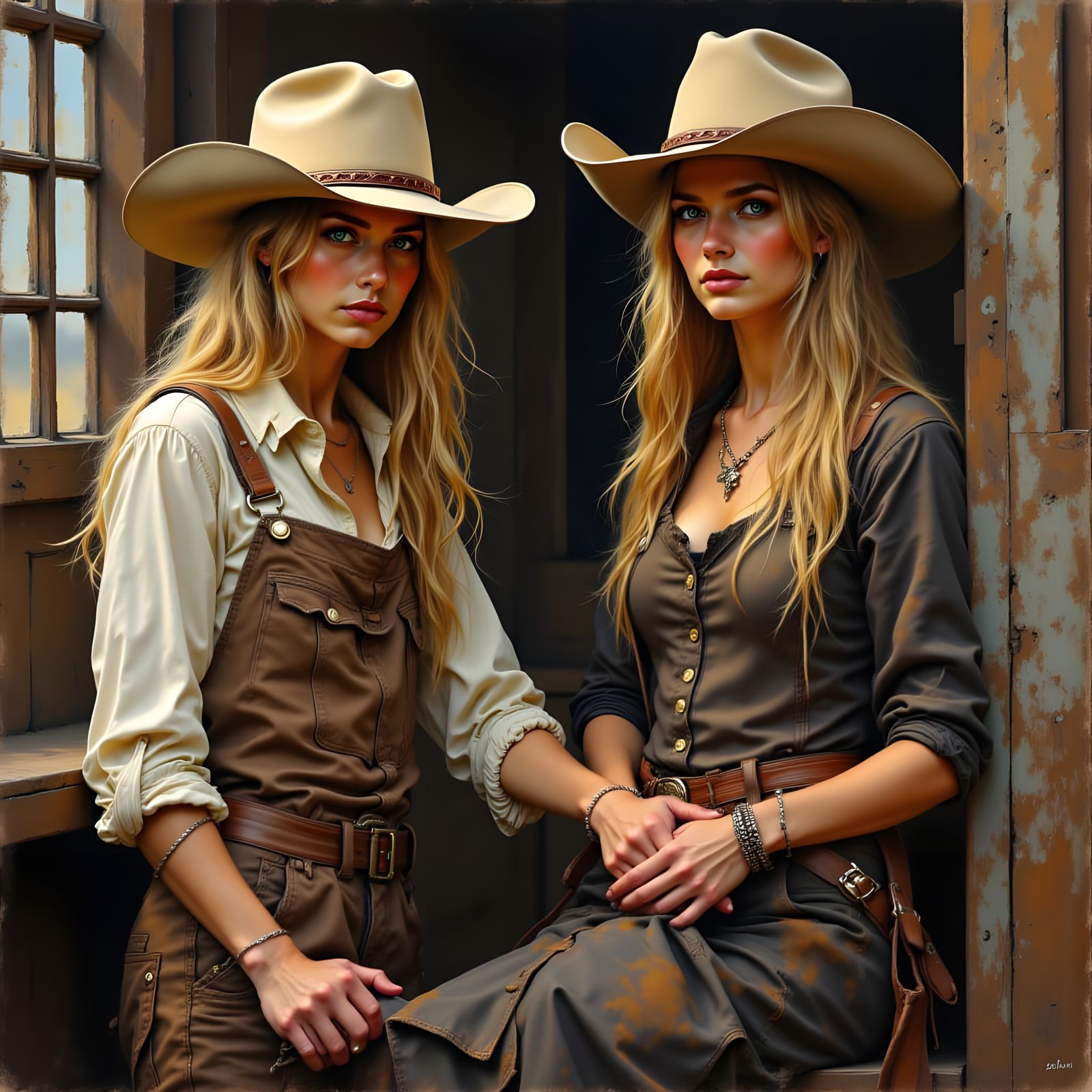 Old West Tavern Scene as Impasto Oil Painting