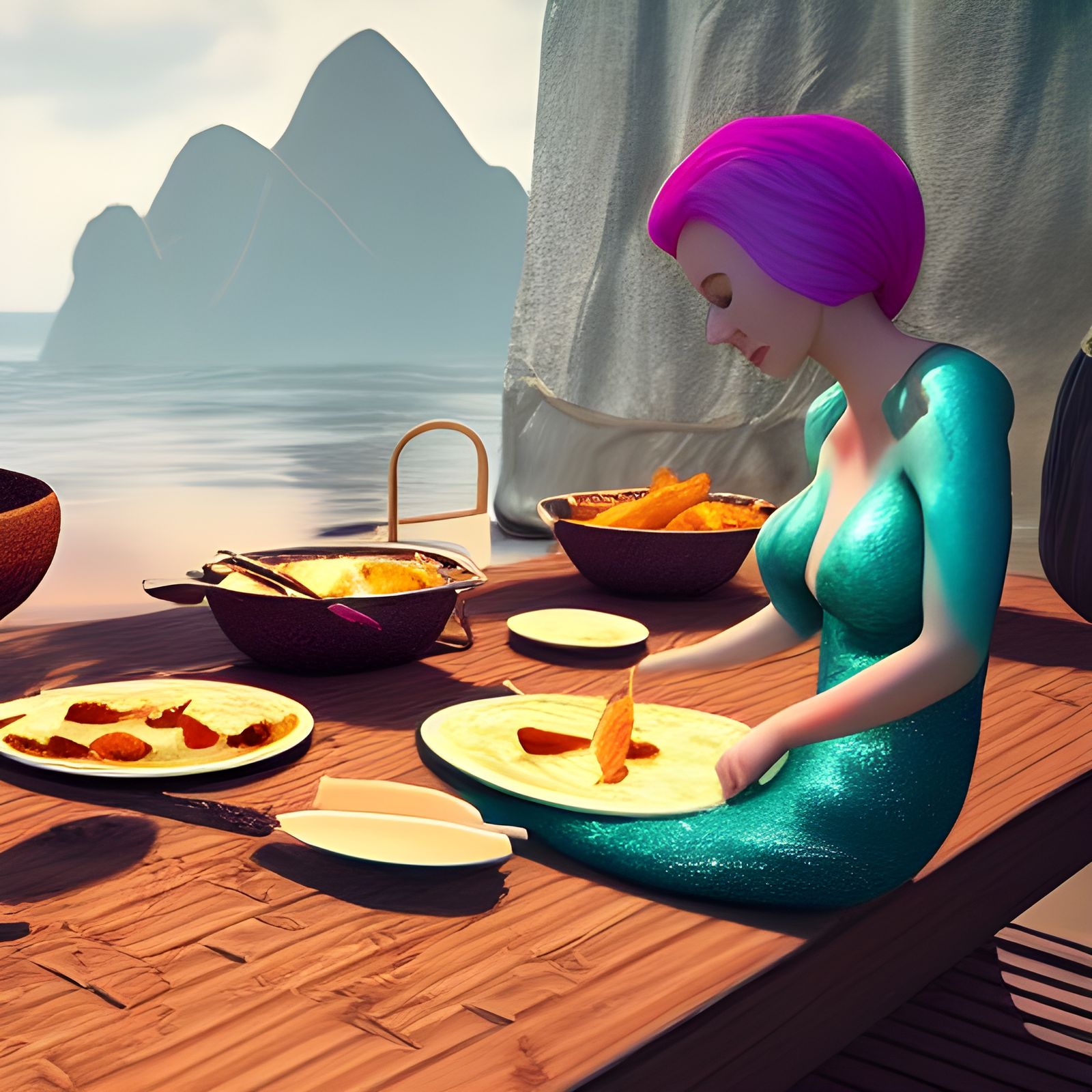Mermaid Cooking Dinner in Unreal Engine