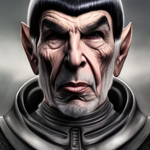 Sinister Old Spock Portrait in Hyperrealistic Style