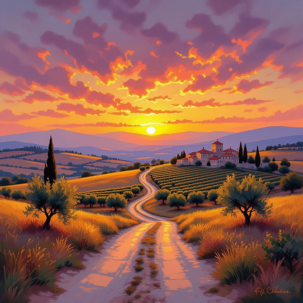Galilee Sunset: Rolling Hills in Oil Painting Style