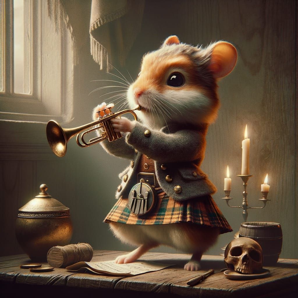 A portrait of the artist wearing a kilt