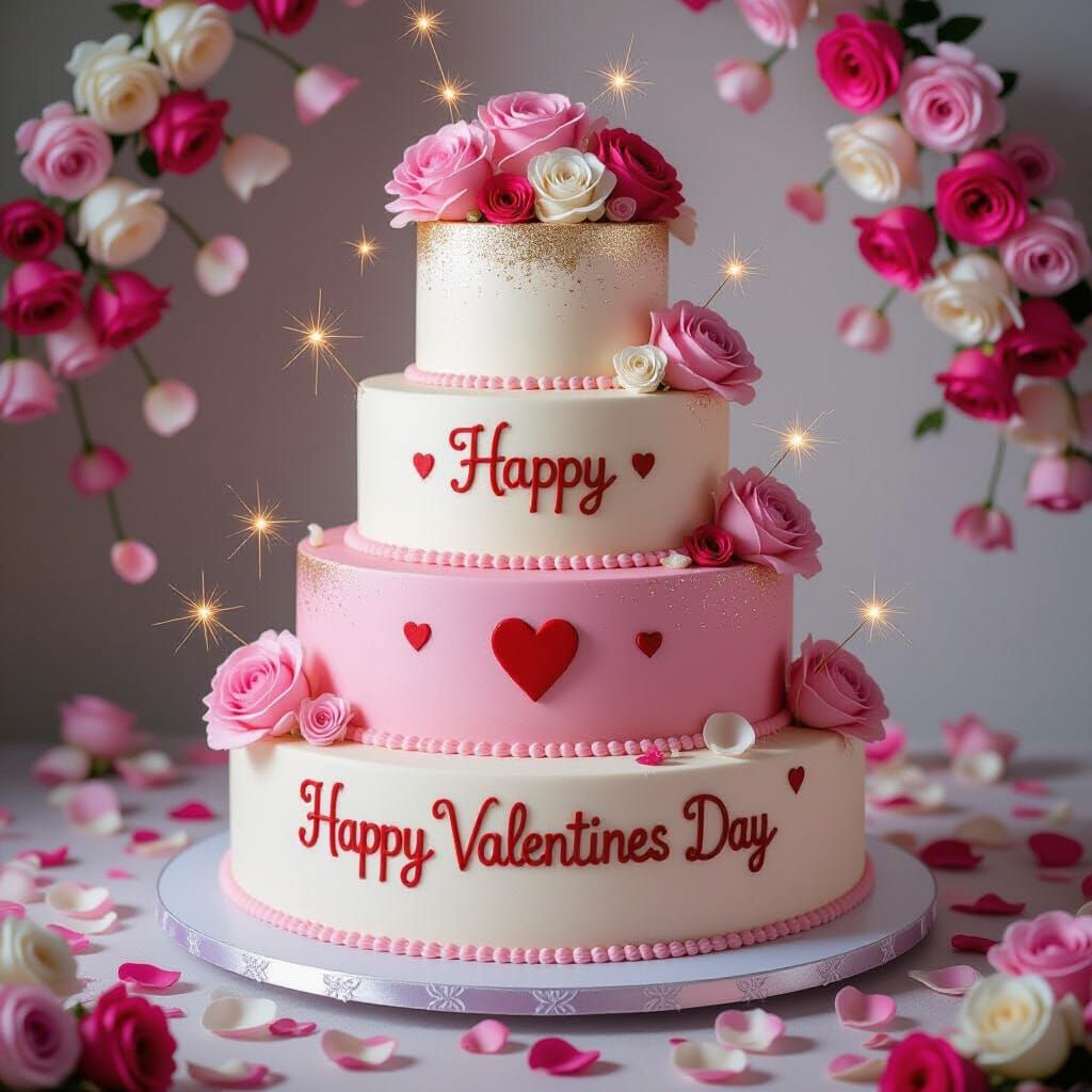 Elegant Valentine's Day Cake with Roses and Sparkles